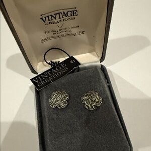 NIB Vintage Creations Sterling Silver 925 Marcasite Post Earrings in Box